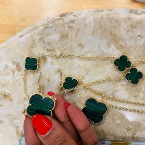 Green and Gold Four Lead Clover Necklace